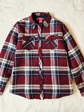 BTC Women's Shacket Shirt Jacket Plaid Quilted Lining Shirt-jacket Size L